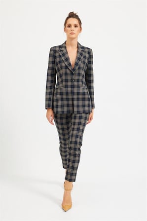 Siyah Ekose Blazer Pantolon Takım