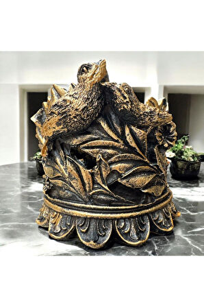 Dekoratif Polyester Kuşlu Şamdan Mumluk Gold Eskitme 11X11X10 cm
