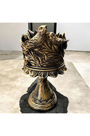 Dekoratif Polyester Kuşlu Ayaklı Şamdan Mumluk Gold Eskitme 23X11X10 cm