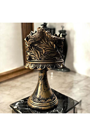 Dekoratif Polyester Kuşlu Ayaklı Şamdan Mumluk Gold Eskitme 23X11X10 cm