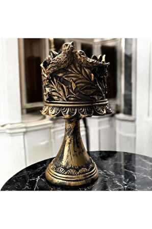 Dekoratif Polyester Kuşlu Ayaklı Şamdan Mumluk Gold Eskitme 23X11X10 cm