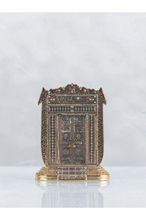 Elif Gemi Kabe Kapısı Duvar Süsü – Altın & Gümüş | 30x31 cm Manevi Hediyelik Eşya