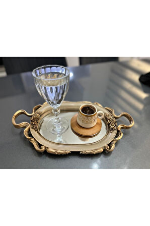 Tepsi , Özel tasarım el yapımı kahve tepsi 30cm bej rengi