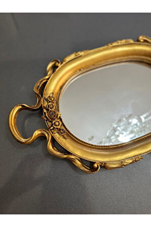 El yapımı kahve sunum tepsi 30cm , özel tasarım aynalı tepsi