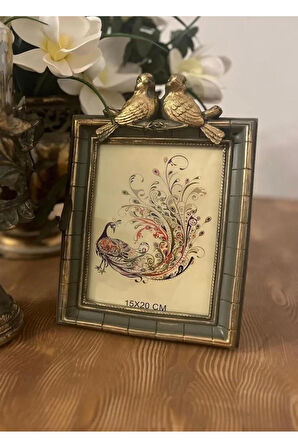 Kuş detaylı çerçeve , haki renk kuşlu çerçeve 25cm