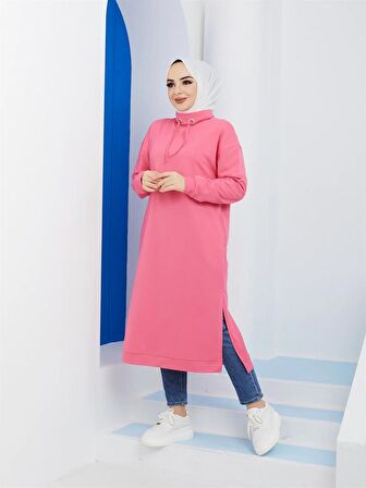 Yırtmaç Detaylı Bayan Sweatshirt - 3024 - Fuşya