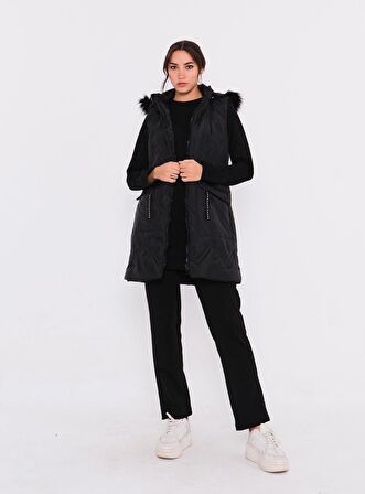 Sarah Kapşonlu Şişme Yelekli Spor Üçlü Takım - 70030 - Siyah