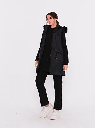 Sarah Kapşonlu Şişme Yelekli Spor Üçlü Takım - 70030 - Siyah