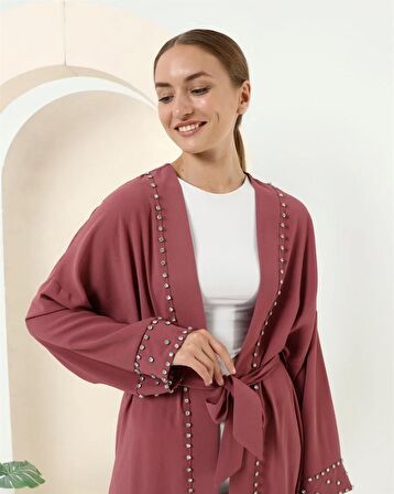 Taş Detaylı Kimono - 70039 - Gül Kurusu