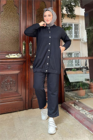 Çıtçıtlı Yandan Cepli İkili Sade Basic Eşofman Spor Takımı - 12009.015 - Lacivert