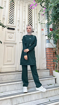 Bisiklet Yaka Uzun Tunik Pantolon Sade Basic Spor Takımı - 03050.021 - Nefti