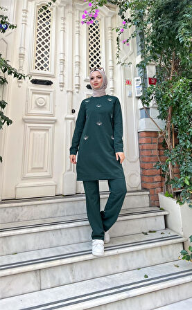 Bisiklet Yaka Uzun Tunik Pantolon Sade Basic Spor Takımı - 03050.021 - Nefti