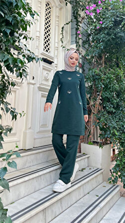 Bisiklet Yaka Uzun Tunik Pantolon Sade Basic Spor Takımı - 03050.021 - Nefti