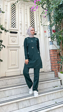 Bisiklet Yaka Uzun Tunik Pantolon Sade Basic Spor Takımı - 03050.021 - Nefti