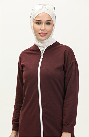 Bisiklet Yaka Fermuarlı Uzun Tunik Sade Basic Spor Takımı - 03044.009 - Bordo