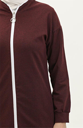 Bisiklet Yaka Fermuarlı Uzun Tunik Sade Basic Spor Takımı - 03044.009 - Bordo