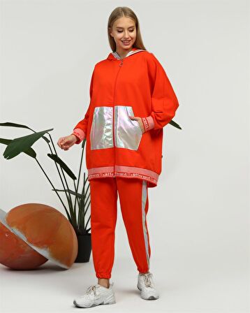 Nursima Triko Detaylı Fermuarlı Spor İkili Takım - 70078 - Oranj