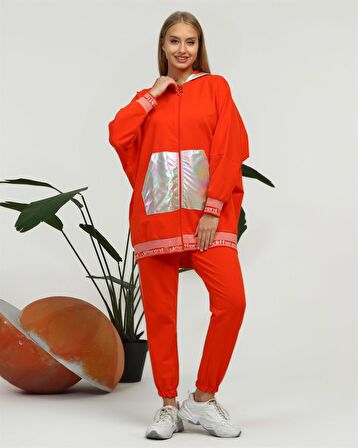 Nursima Triko Detaylı Fermuarlı Spor İkili Takım - 70078 - Oranj