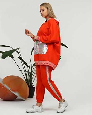 Nursima Triko Detaylı Fermuarlı Spor İkili Takım - 70078 - Oranj