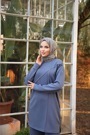 Çarpraz Taş Detaylı O Yaka Sweat-Pantolon İkili Eşofman Spor Takımı - 71215.006 - İndigo