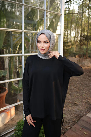 Arkası Uzun O Yaka Kısa Sweat-Pantolon İkili Eşofman Spor Takımı - 71216.003 - Siyah