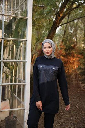 Dafne Cepli Eşofman Beli Lastikli Pantolon İkili Takım - (38-46) - 71153 - Siyah