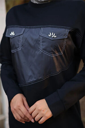 Dafne Cepli Eşofman Beli Lastikli Pantolon İkili Takım - (38-46) - 71153 - Siyah