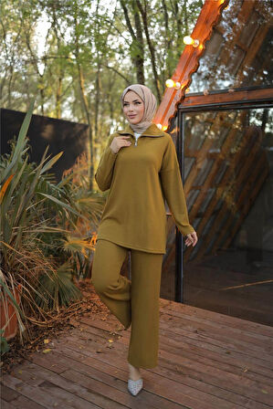 Fermuar Yaka Sade Sweat İkili Takım - 71221.024 - Hardal