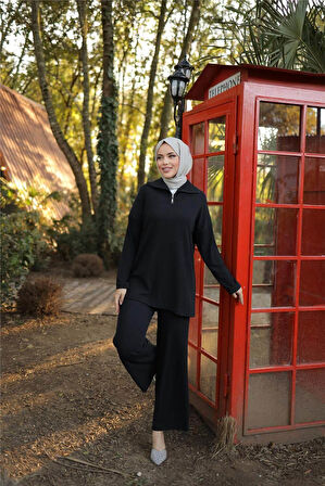 Fermuar Yaka Sade Sweat İkili Takım - 71221.003 - Siyah
