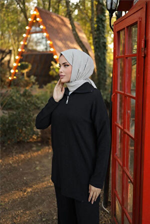 Fermuar Yaka Sade Sweat İkili Takım - 71221.003 - Siyah