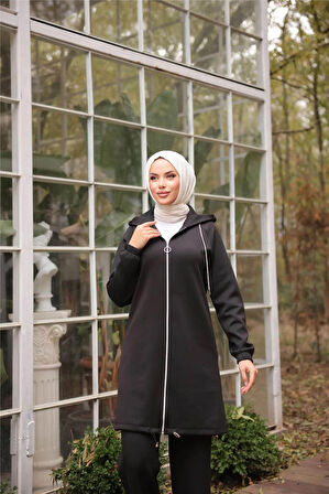 Fermuarlı Kapşonlu Sade İkili Tesettür Eşofman Takımı - 71229.003 - Siyah