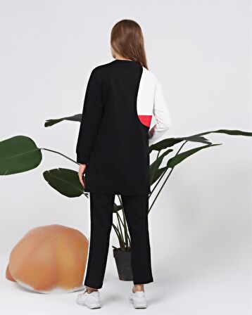 Sıfır Yandan Cep Detaylı Ribanalı İkili Eşofman Spor Takımı - 70086 - Siyah