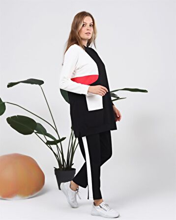 Sıfır Yandan Cep Detaylı Ribanalı İkili Eşofman Spor Takımı - 70086 - Siyah