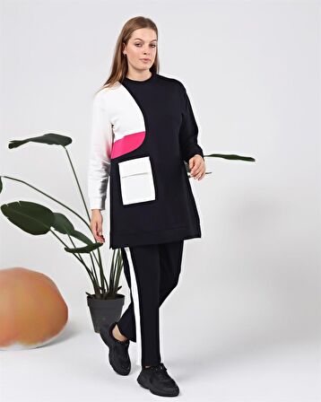 Sıfır Yandan Cep Detaylı Ribanalı İkili Eşofman Spor Takımı - 70086 - Lacivert