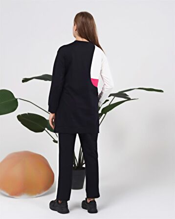 Sıfır Yandan Cep Detaylı Ribanalı İkili Eşofman Spor Takımı - 70086 - Lacivert