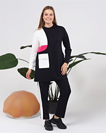 Sıfır Yandan Cep Detaylı Ribanalı İkili Eşofman Spor Takımı - 70086 - Lacivert