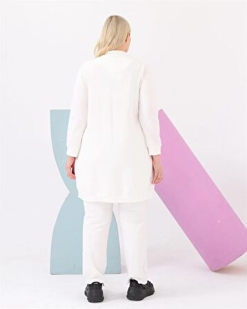 Hafsa Kapitone Detaylı Bomber Büyük Beden İkili Spor Takım - 12007 - Krem