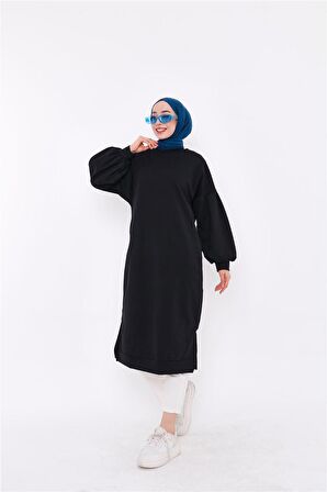 Hira Balon Kol Midi Boy Sade Basic Sweatshirt - 3031 - Siyah