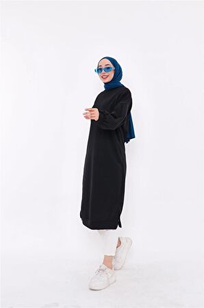 Hira Balon Kol Midi Boy Sade Basic Sweatshirt - 3031 - Siyah