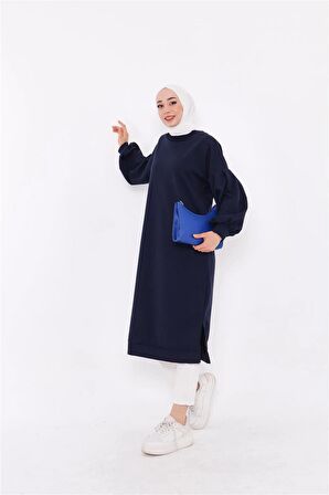 Hira Balon Kol Midi Boy Sade Basic Sweatshirt - 3031 - Lacivert