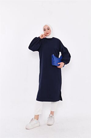 Hira Balon Kol Midi Boy Sade Basic Sweatshirt - 3031 - Lacivert