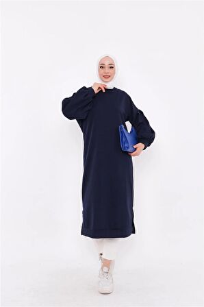 Hira Balon Kol Midi Boy Sade Basic Sweatshirt - 3031 - Lacivert