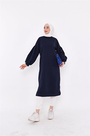 Hira Balon Kol Midi Boy Sade Basic Sweatshirt - 3031 - Lacivert
