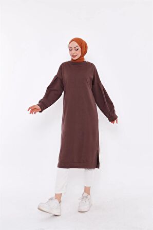 Hira Balon Kol Midi Boy Sade Basic Sweatshirt - 3031 - Kahverengi