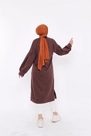 Hira Balon Kol Midi Boy Sade Basic Sweatshirt - 3031 - Kahverengi