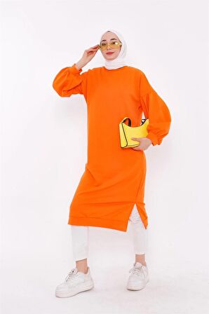 Hira Balon Kol Midi Boy Sade Basic Sweatshirt - 3031 - Oranj