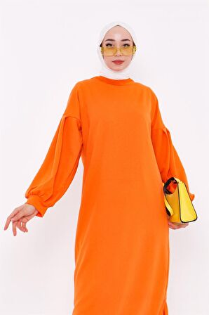 Hira Balon Kol Midi Boy Sade Basic Sweatshirt - 3031 - Oranj