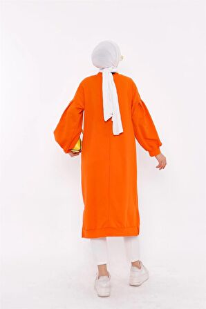 Hira Balon Kol Midi Boy Sade Basic Sweatshirt - 3031 - Oranj