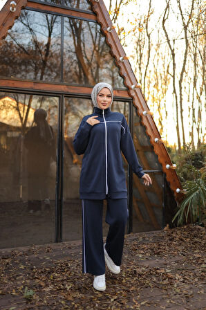 Fermuarlı Kısa Sade İkili Tesettür Eşofman Takımı - 71230.015 - Lacivert