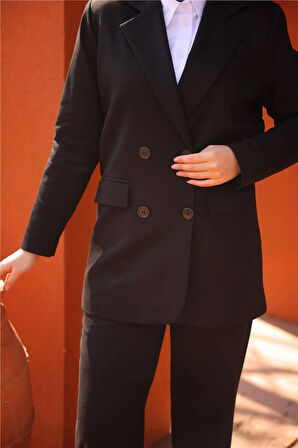 Kruvaze Dört Düğmeli Ceket Takımı - 71250.003 - Siyah